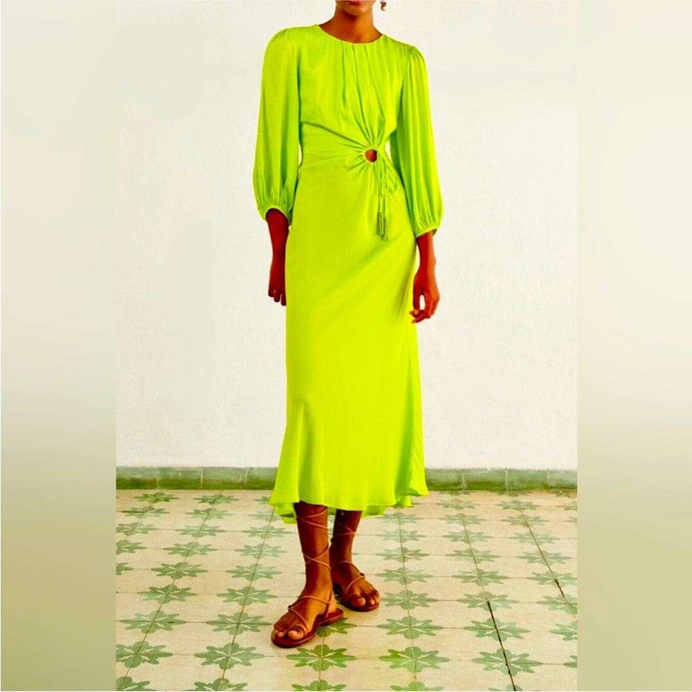 Farm rio Yellow Green  Dress with  Sleeves Crew Neck